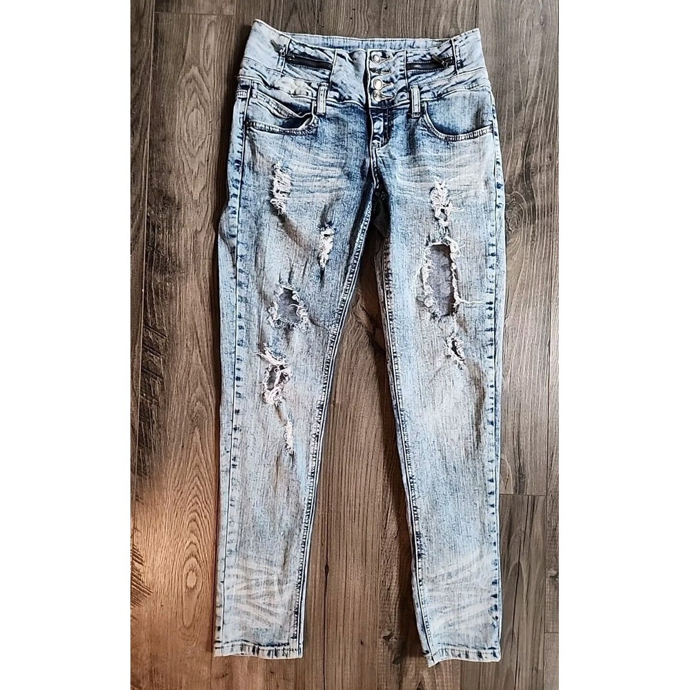 Harmony & Havoc Womens Size 9 Distressed High-waisted Skinny Jeans 4 Button Fly